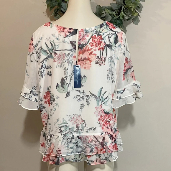 Adrienne Vittadini Floral Short Sleeve Blouse M - Picture 6 of 15